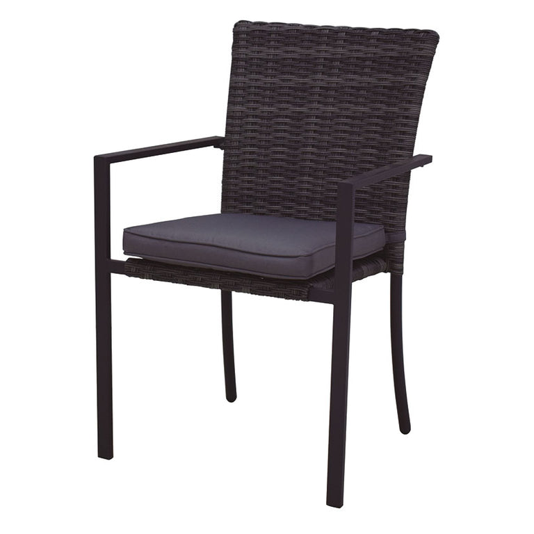 Sillón de jardín Aruba en ratán sintético gris con cojín de asiento y reposabrazos