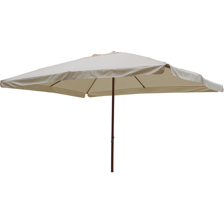 Parasol rectangular de 3x4 metros color crema con estructura de acero lacado para jardín.