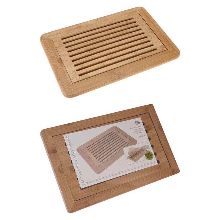Tabla de cortar pan de bambú con rejilla para migas Excellent Houseware 38x24 cm