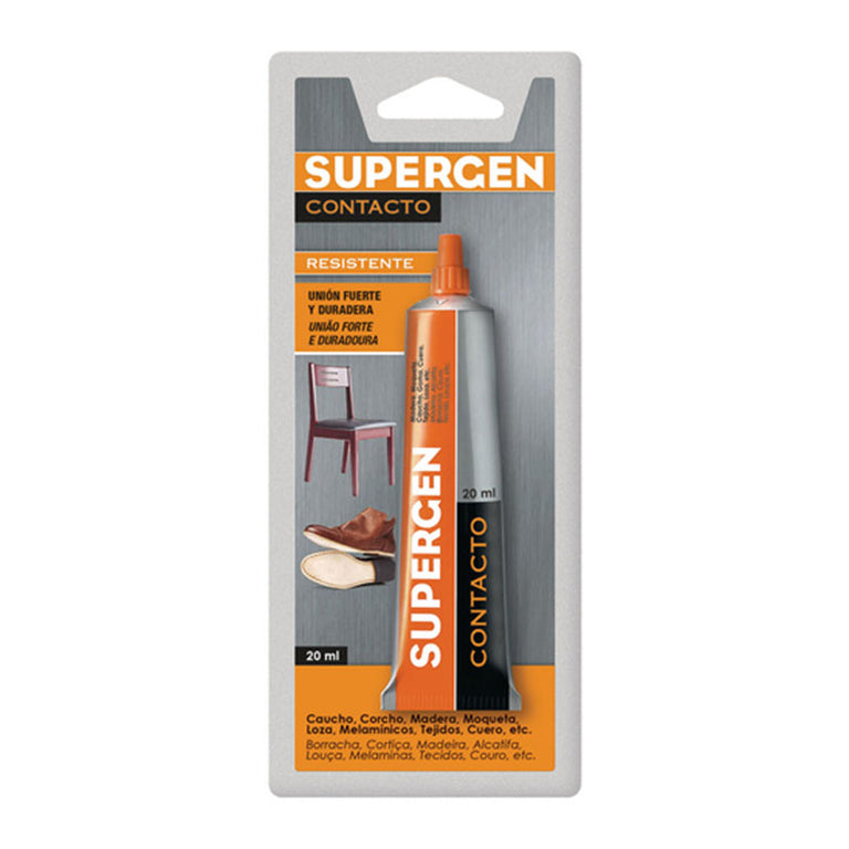 Pegamento de contacto Supergen Clásico de 20 ml en tubo para pequeñas reparaciones.