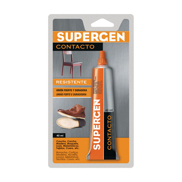 Adhesivo de contacto Supergen Clásico de 40 ml resistente para cuero, madera y calzado.