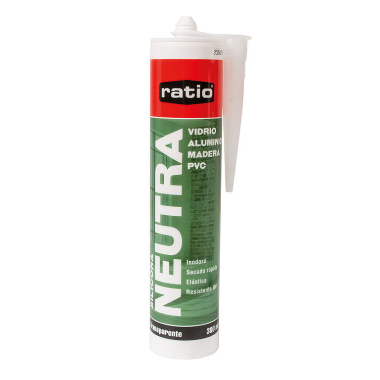 Cartucho de silicona neutra RATIO transparente 300ml para vidrio aluminio madera y PVC