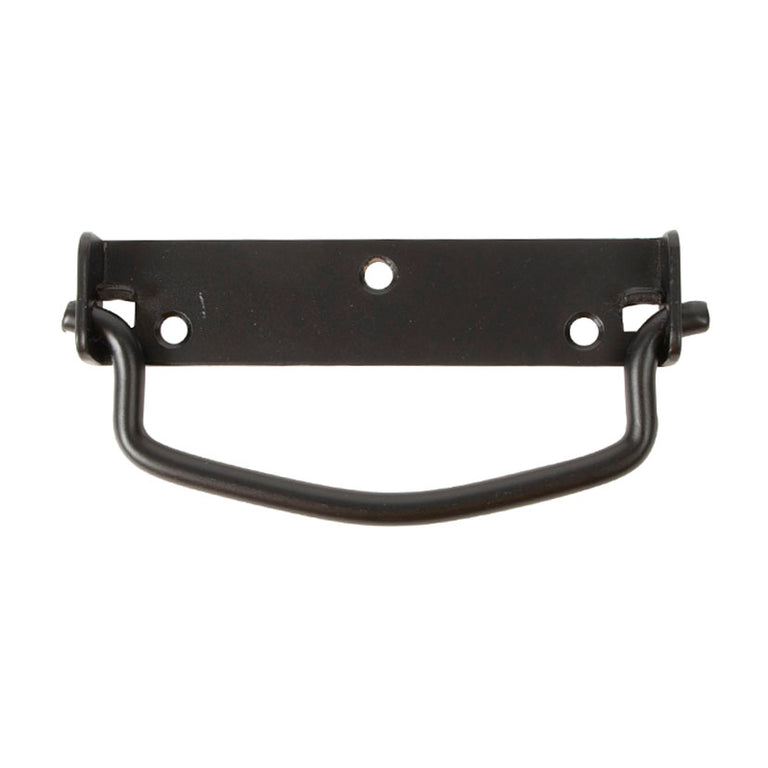 Tirador abatible negro epoxi para cajas y muebles con soporte de tres orificios.