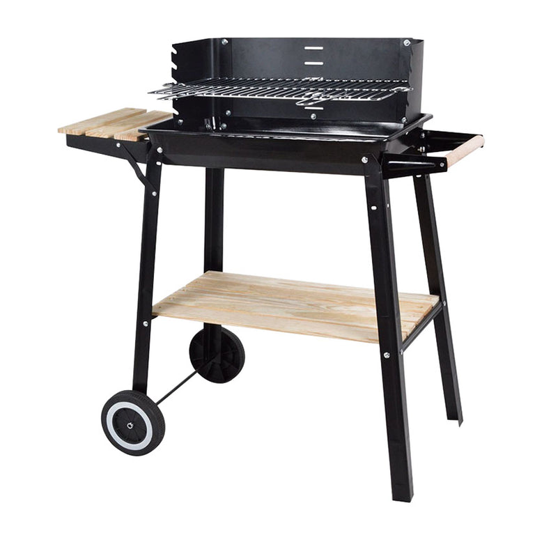 Barbacoa de carbón HABITEX Supergrill 49 con parrilla regulable y estantes de madera