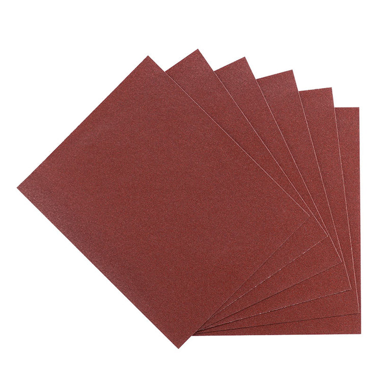 Pack de 6 hojas de papel de lija RATIO color granate para madera y plástico