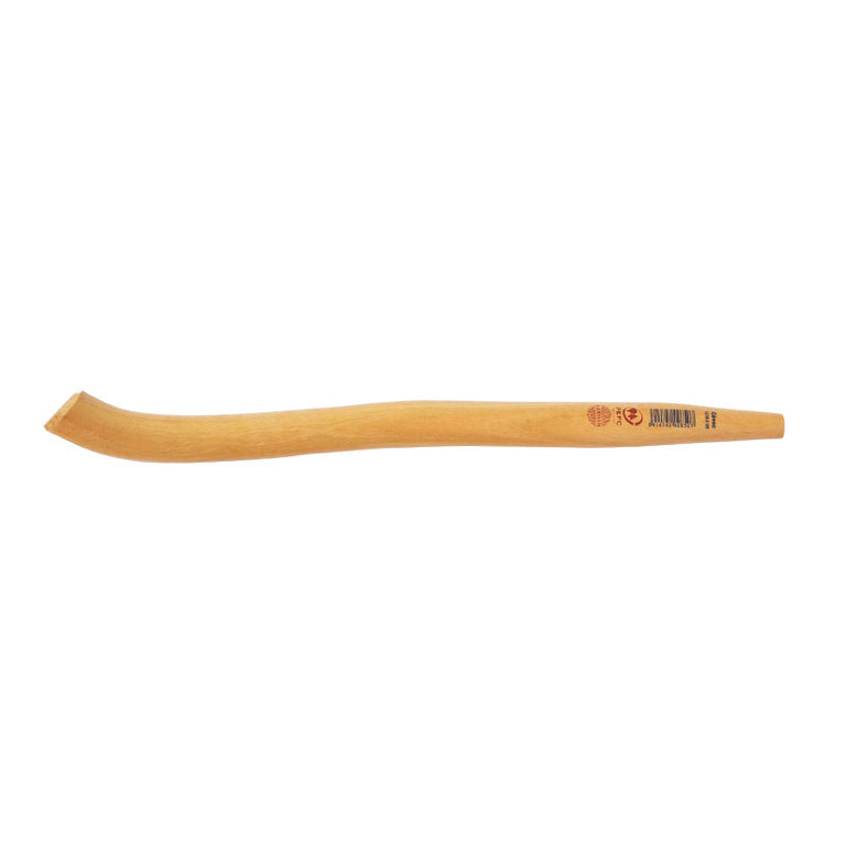 Mango de madera de eucalipto curvo DARMAN para azada cávec Mallorca con acabado barnizado.
