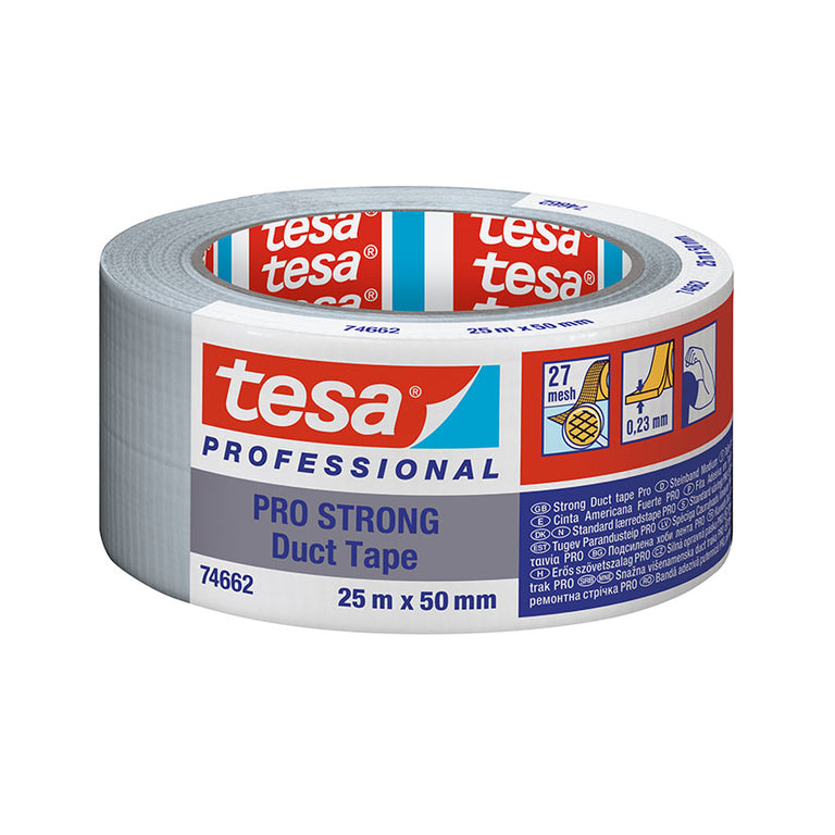 Cinta americana TESA Pro Strong plata 25m x 50mm con malla reforzada 27 mesh