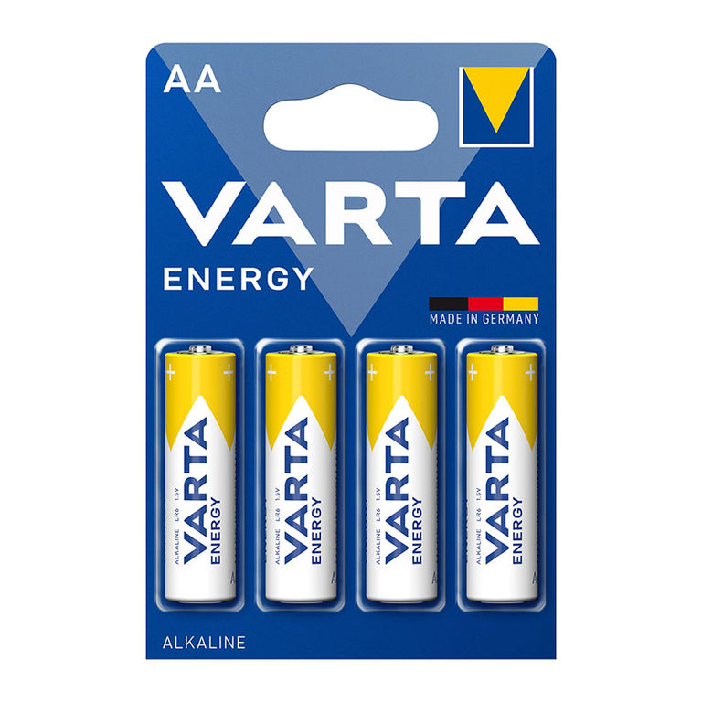 Blíster de 4 pilas alcalinas VARTA Energy AA LR6 de 1.5V fabricadas en Alemania