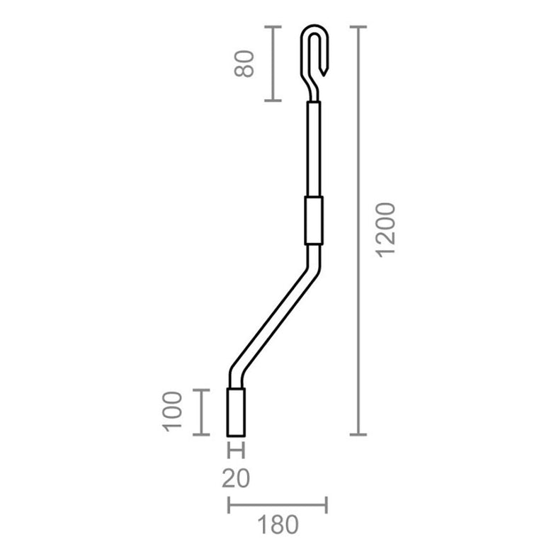 Esquema técnico con dimensiones de manivela para toldo 1200mm