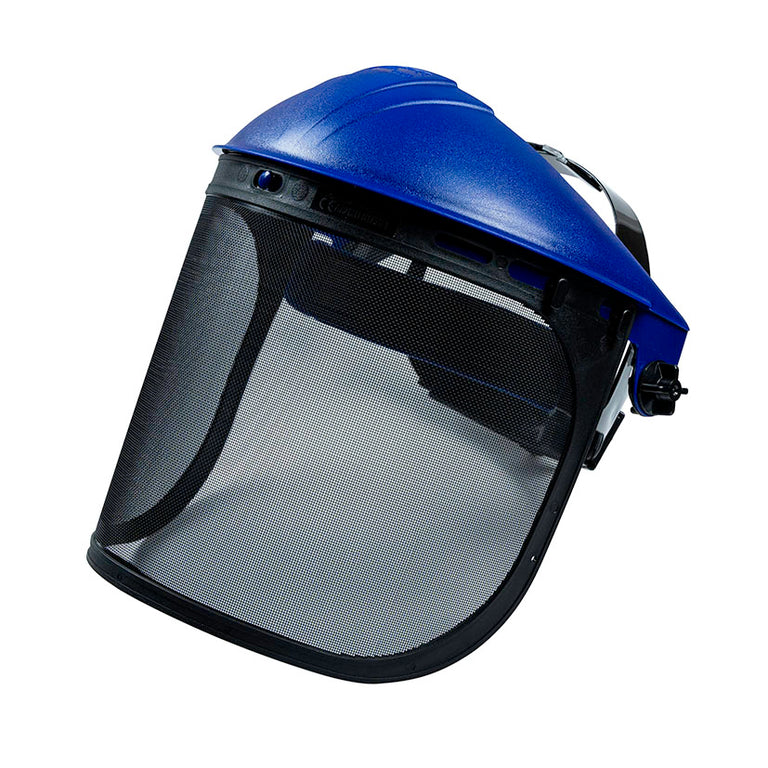 Protector facial forestal FUSIONNA 4360 con visor de malla de acero y arnés azul ajustable