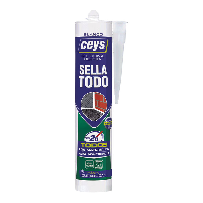 Cartucho silicona neutra CEYS Sella Todo color blanco 280ml para construcción