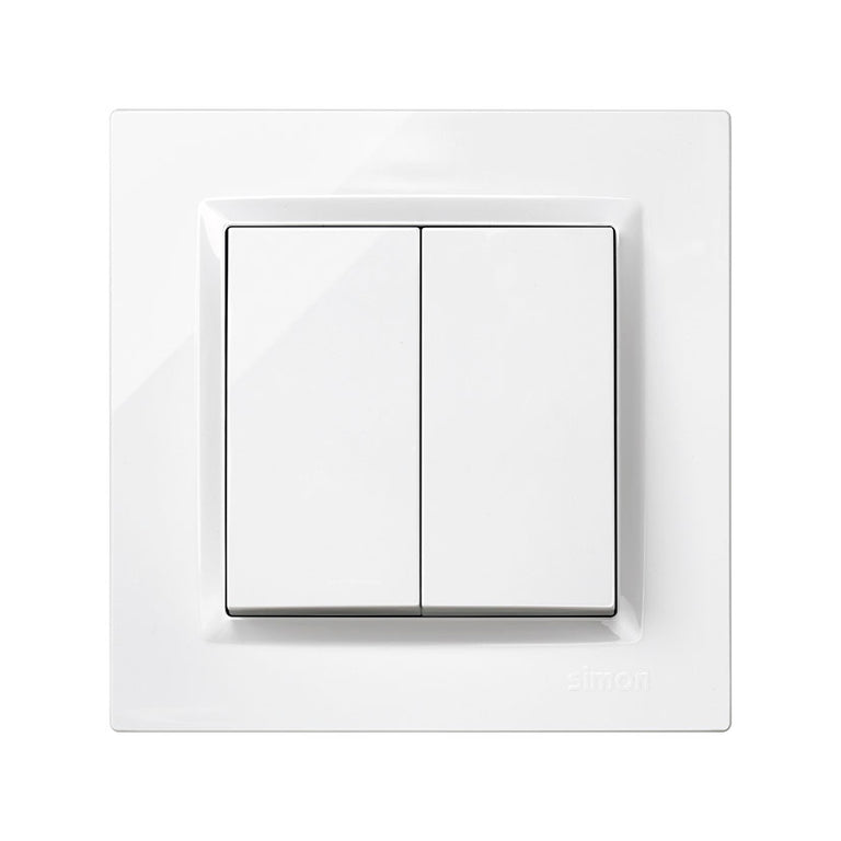 Interruptor conmutador doble Simon Serie 10 diseño cuadrado blanco