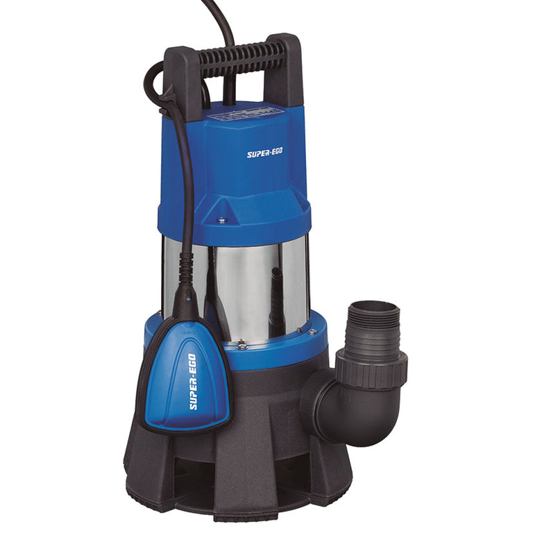 Bomba sumergible de acero inoxidable SUPER-EGO BTS-250i para aguas sucias con interruptor de flotador azul y negro