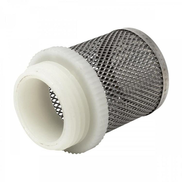Filtro para válvula de retención MT con malla de acero inoxidable y rosca de nylon blanca