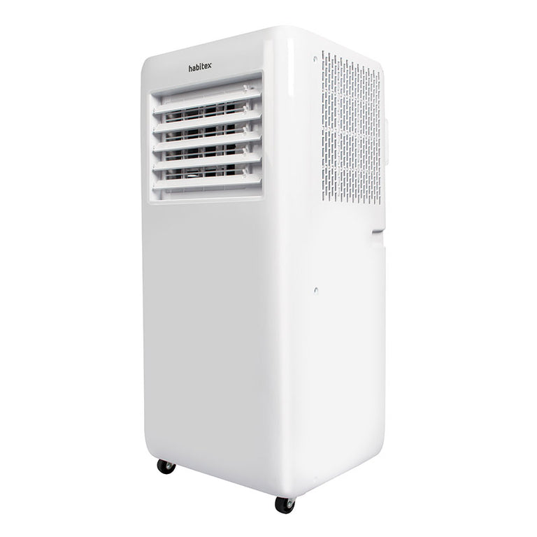Aire acondicionado portátil Habitex AC7000 blanco con rejillas frontales y ruedas de transporte
