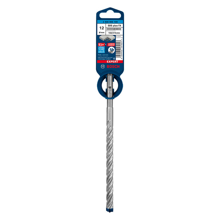 Broca Bosch Expert SDS plus-7X de 12mm x 215mm para martillo perforador en hormigón armado.