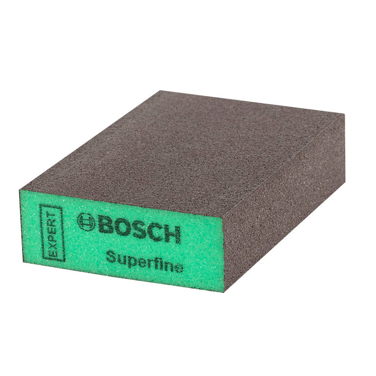 Esponja abrasiva Bosch Expert S471 grano superfino color verde para acabados de alta precisión.