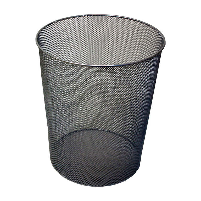 Papelera circular de rejilla metálica color plata para oficina y hogar