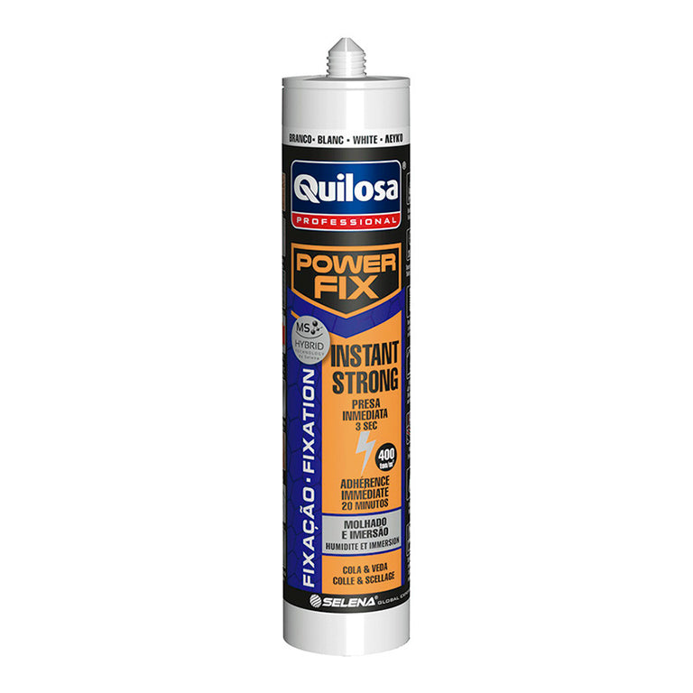 Cartucho de adhesivo Quilosa Powerfix Instant Strong blanco de 430g con tecnología híbrida MS y fijación en 3 segundos