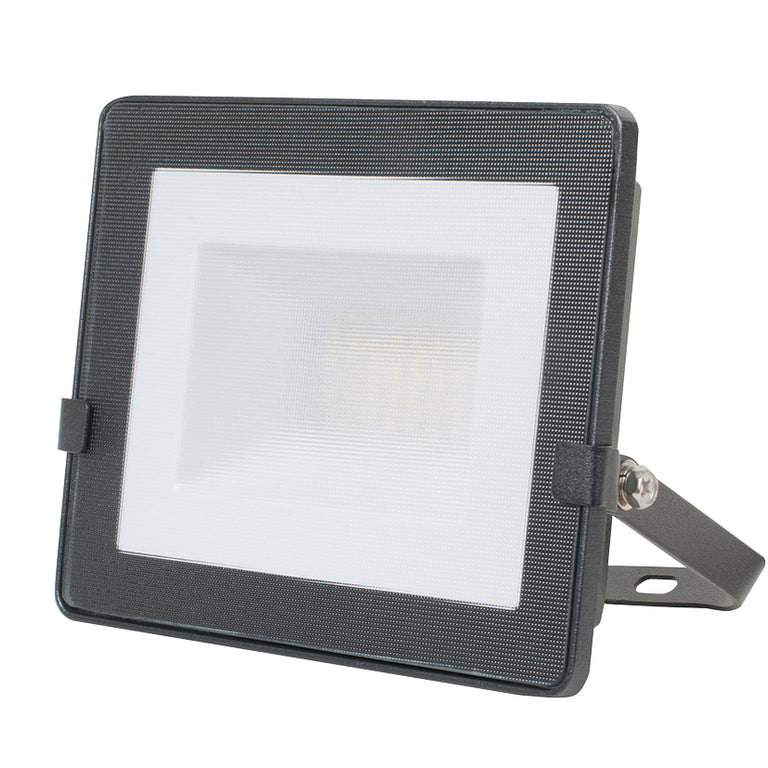 Foco LED exterior DUOLEC con soporte metálico orientable para montaje en fachadas o suelos.