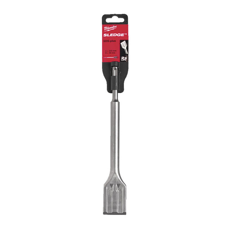 Cincel Milwaukee Sledge SDS-Plus en su embalaje original con especificaciones técnicas