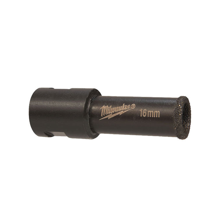 Broca corona de diamante Milwaukee de 16mm para perforación en seco de materiales duros.