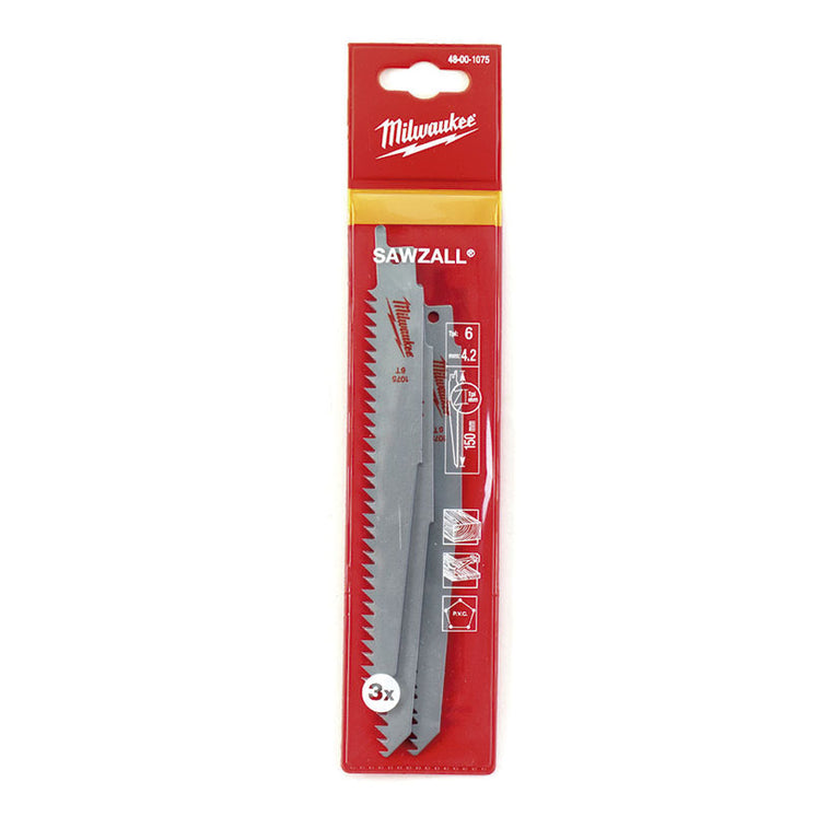 Pack de 3 hojas de sierra sable Milwaukee Sawzall 150mm 6 TPI