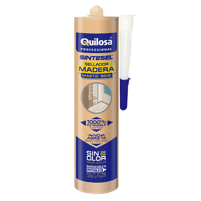 Cartucho de sellador Quilosa Sintesel Madera tono haya para sellado de armarios y puertas.