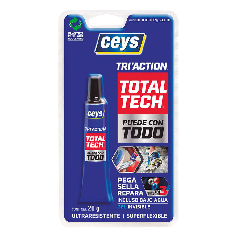 Adhesivo sellador Ceys Total Tech Triaction 20g gel invisible pega sella y repara incluso bajo agua