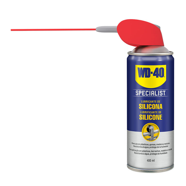 Bote de silicona WD-40 Specialist con cánula desplegada para lubricación de precisión en plásticos y gomas