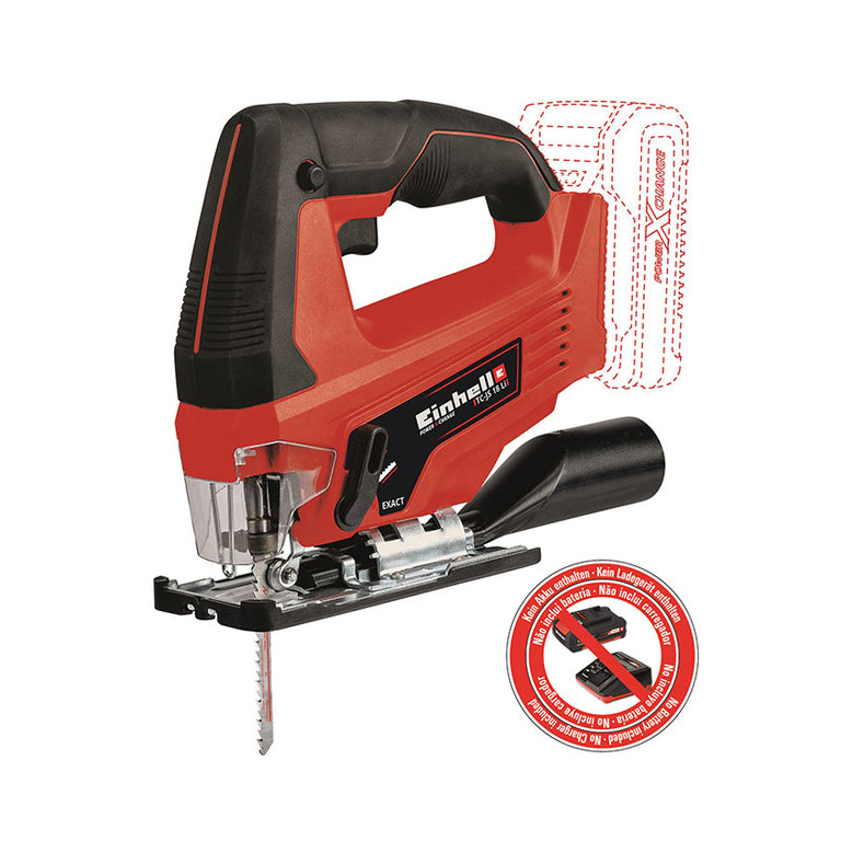 Sierra caladora inalámbrica Einhell TC-JS 18 Li en color rojo, compatible con sistema Power X-Change.