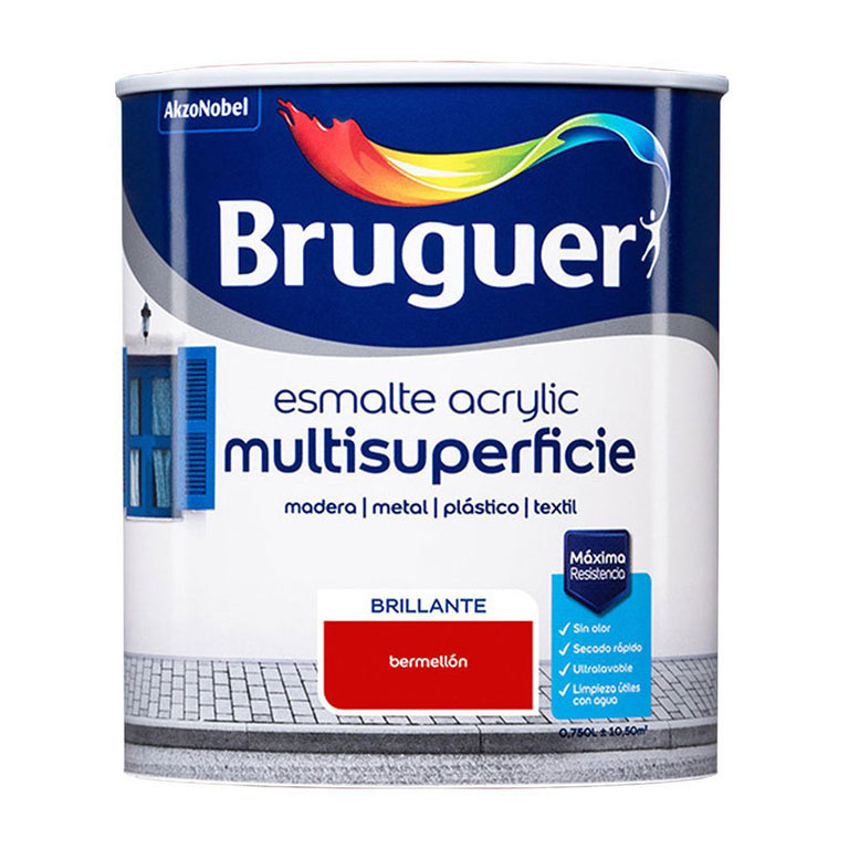Esmalte acrílico Bruguer Multisuperficie Brillante color Bermellón 750ml para madera y metal
