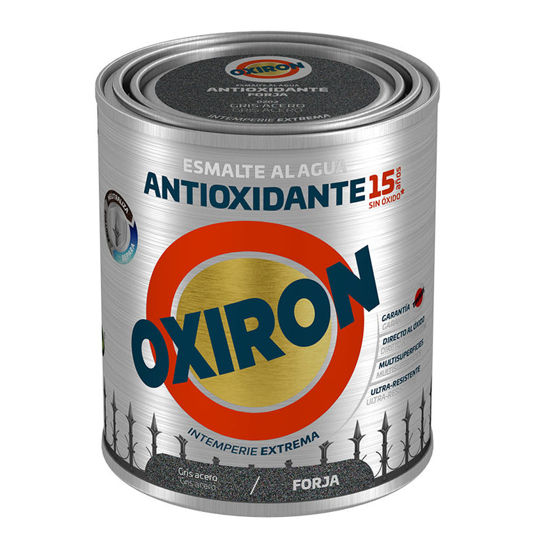 Esmalte al agua Oxiron Forja color Gris Acero protección directa sobre óxido 750ml