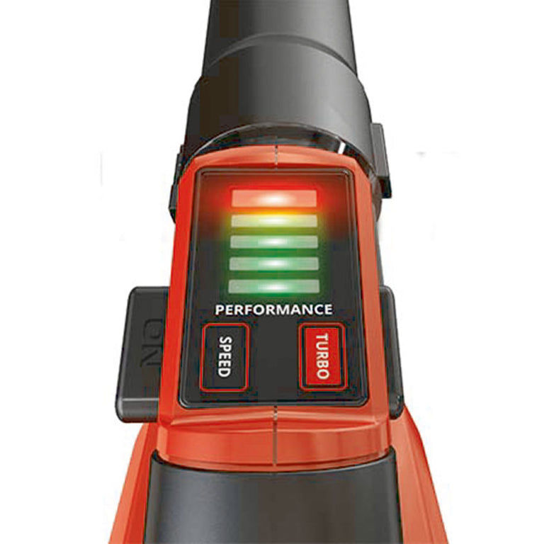 Detalle del panel de control electrónico con indicador LED de rendimiento y botones Speed y Turbo.