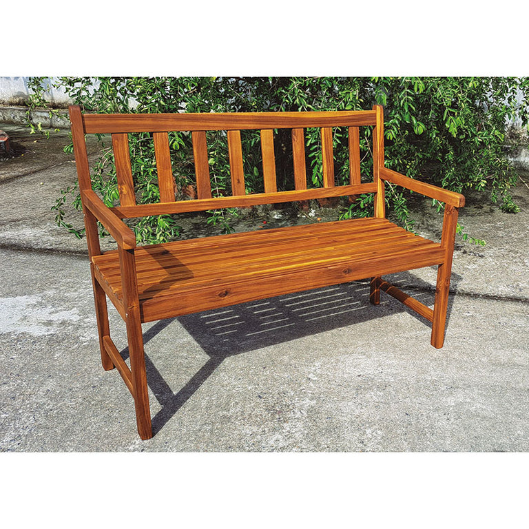 Banco de madera de acacia con respaldo y brazos para exterior
