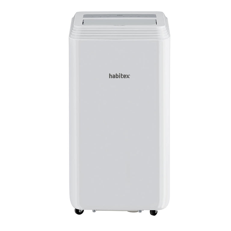 Vista frontal del climatizador portátil Habitex AC12000 de 12000 BTU para hogar y oficina.