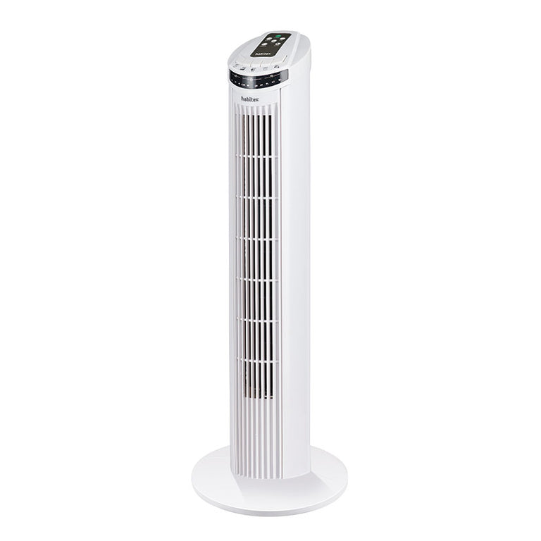 Ventilador de torre Habitex VT093 blanco con rejilla frontal y base circular