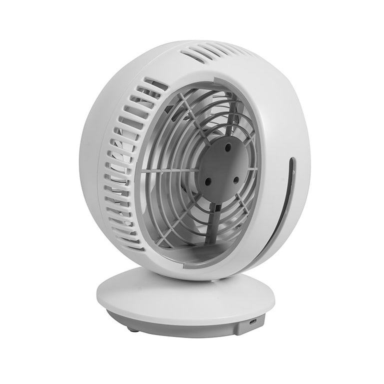 Parte trasera del ventilador recargable HABITEX con puerto de carga USB y rejillas de aire