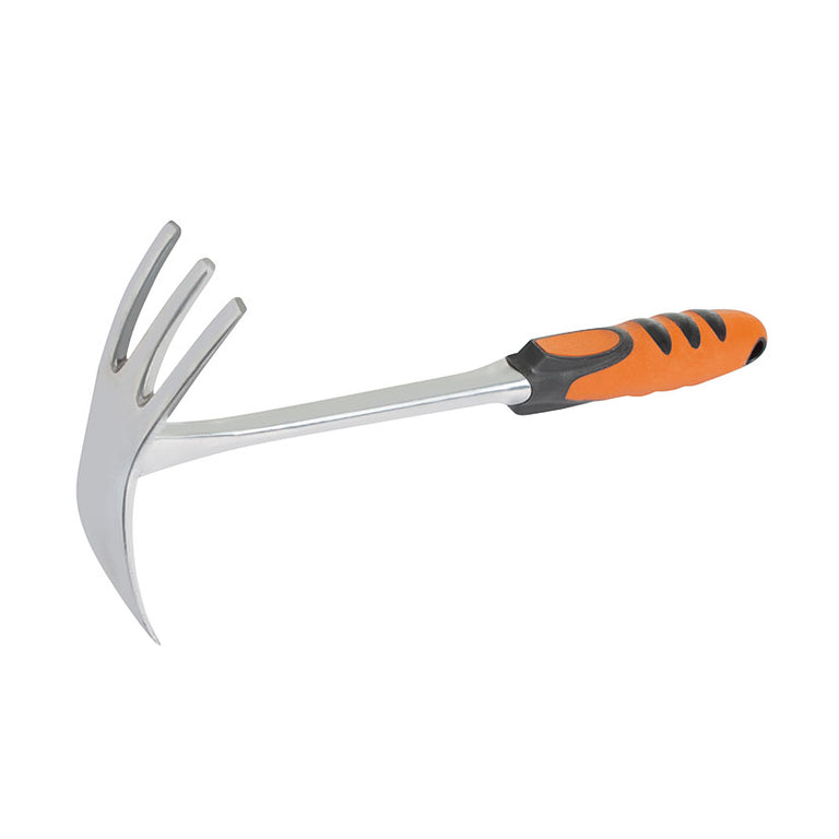 Azadilla de mano con horquilla LISTA de aluminio para cavar y airear la tierra en jardines y macetas.