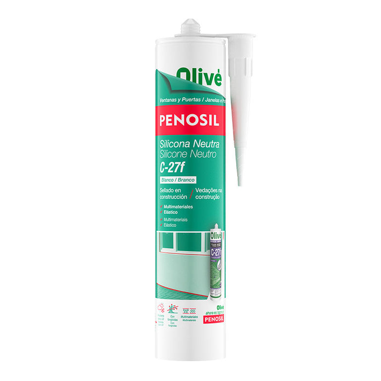 Cartucho de silicona neutra Penosil C-27f blanca para sellado profesional de ventanas y puertas