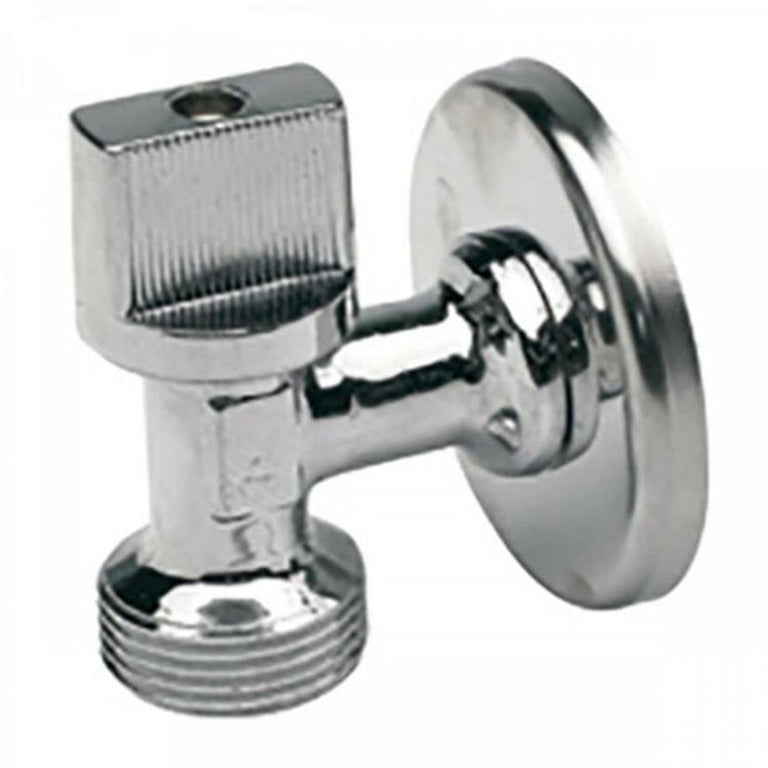 Llave de paso de agua tipo escuadra con acabado en cromo brillante para sanitarios