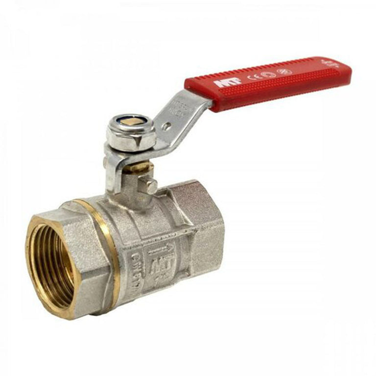 Válvula de esfera MT PN-30 de latón reforzado con palanca roja de acero inoxidable y rosca hembra