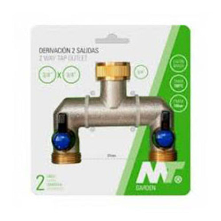 Embalaje blíster de la derivación de 2 salidas MT Garden en latón de 3/4 pulgadas para accesorios de riego.