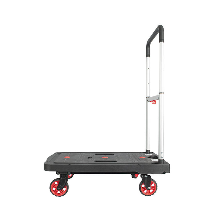 Perfil lateral de la carretilla rodante RATIO con base de transporte antideslizante de 135kg de capacidad.