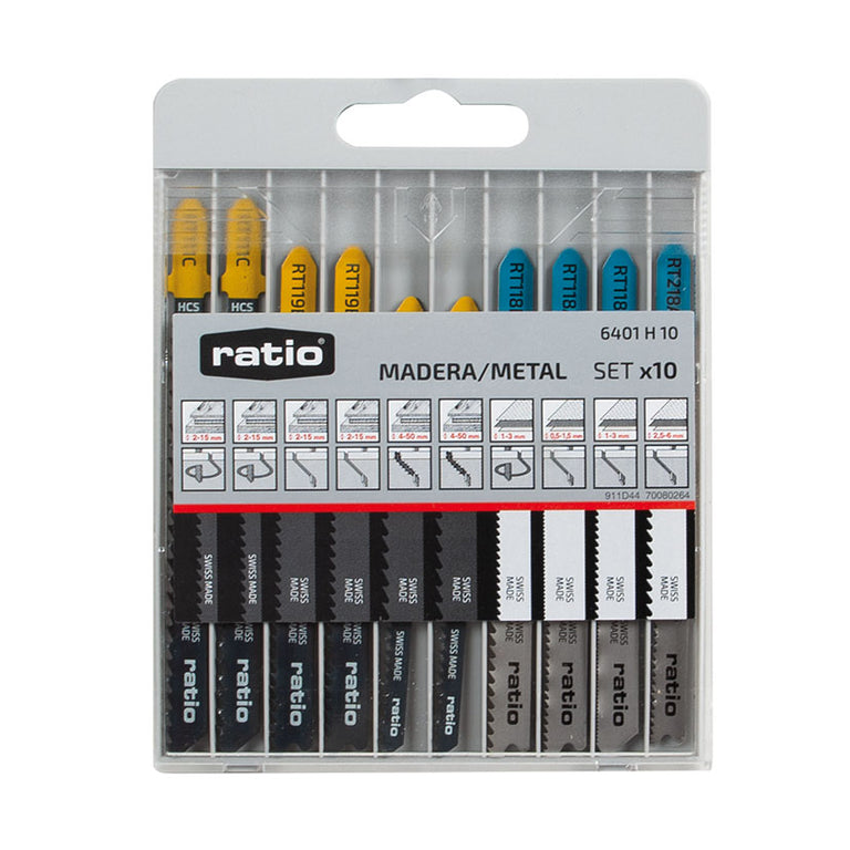 Blíster de 10 unidades del juego de hojas de sierra de calar RATIO ProSeries compatible con anclaje Bosch.