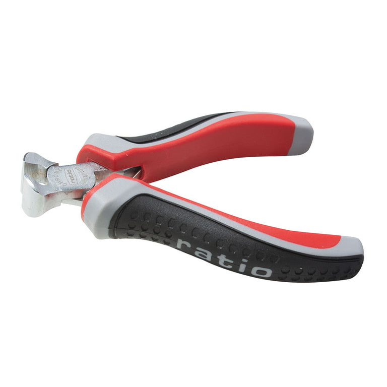 Alicate de corte frontal mini RATIO 110mm con mango ergonómico trimaterial y muelle de apertura.