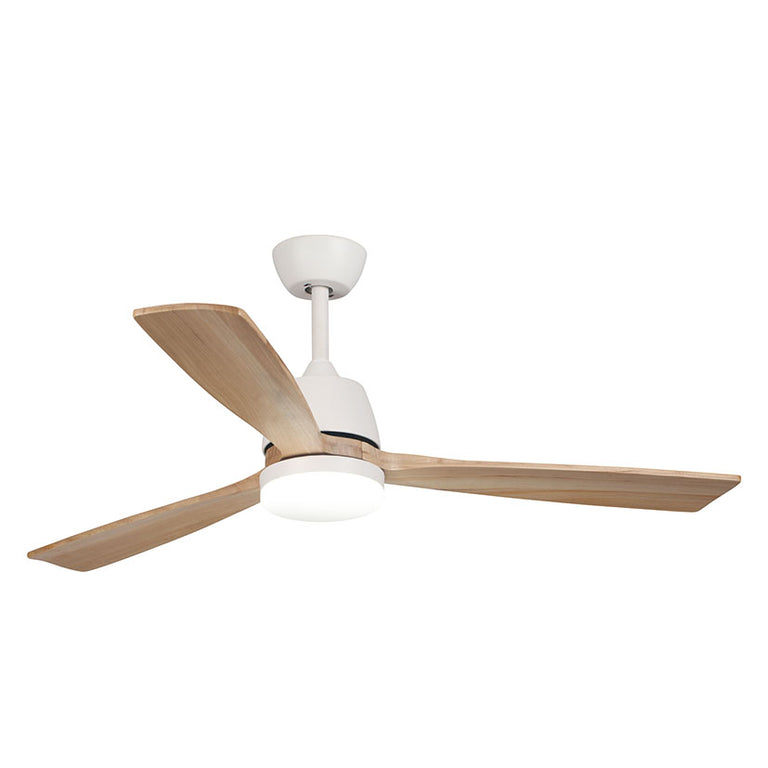 Ventilador de techo Habitex 53NW blanco con 3 aspas de madera y luz LED central