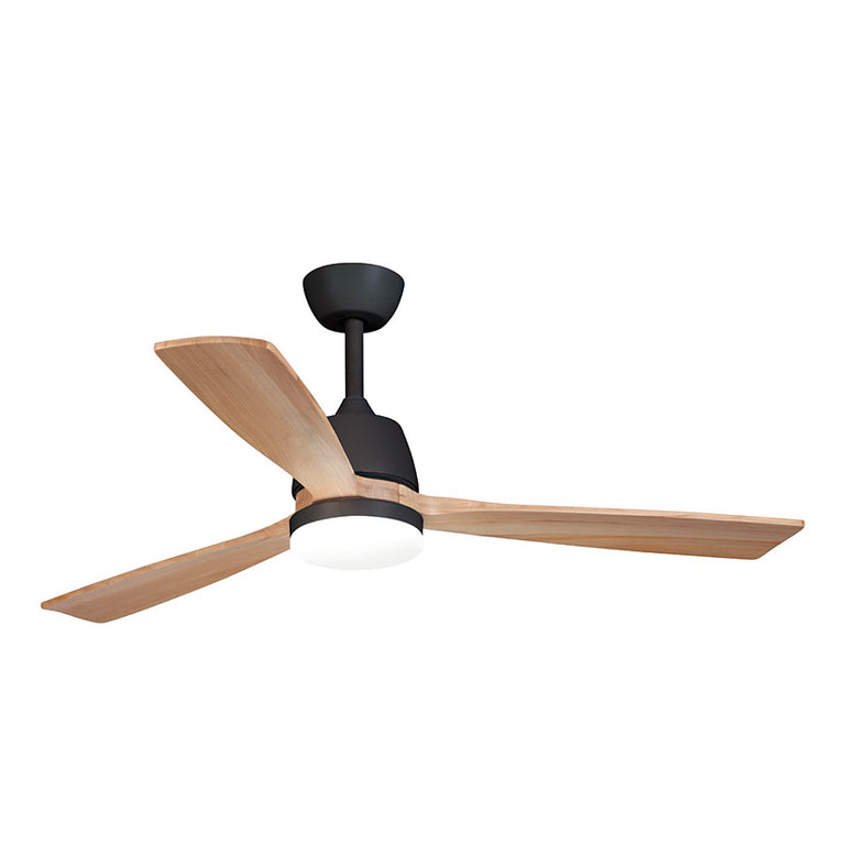Ventilador de techo Habitex 53BK negro con aspas de madera natural y plafón LED