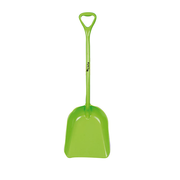 Pala carrada LISTA color verde de polietileno con mango ergonómico de anilla para materiales sueltos