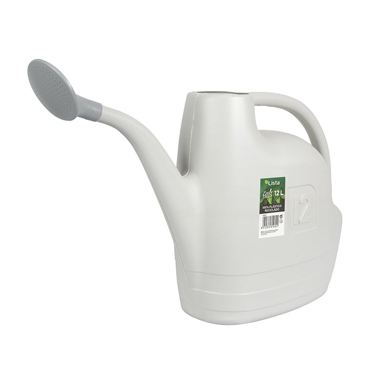 Regadera ecológica LISTA Eco Oasis gris de 12 litros con alcachofa de riego y pico largo.